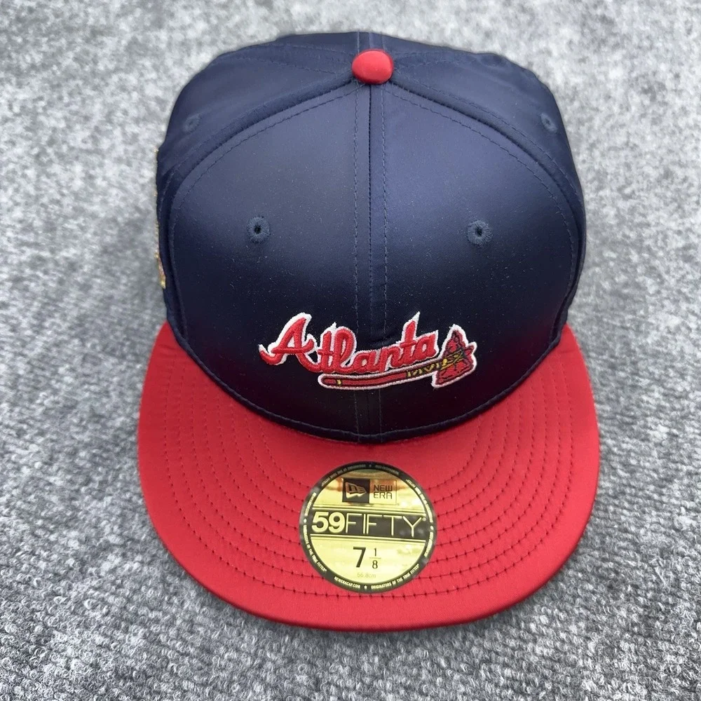Atlanta Braves New Era Hat 150th Anniversary 59FIFTY Fitted 7 1/8 Blue Satin Cap